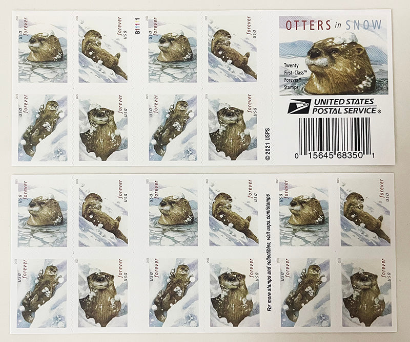 Otters in Snow Forever stamp booklet Main image