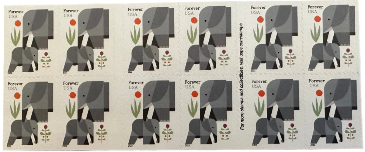 Cartoon elephants Forever stamp strips