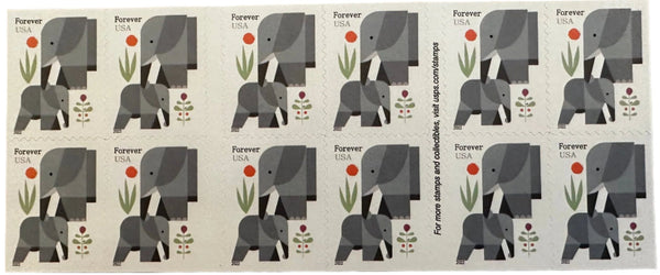 Cartoon elephants Forever stamp strips