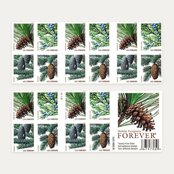 2010 Holiday Evergreens stamp booklet front and back