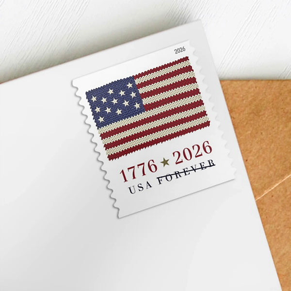 2026 U.S. Flag Forever stamp on an envelope