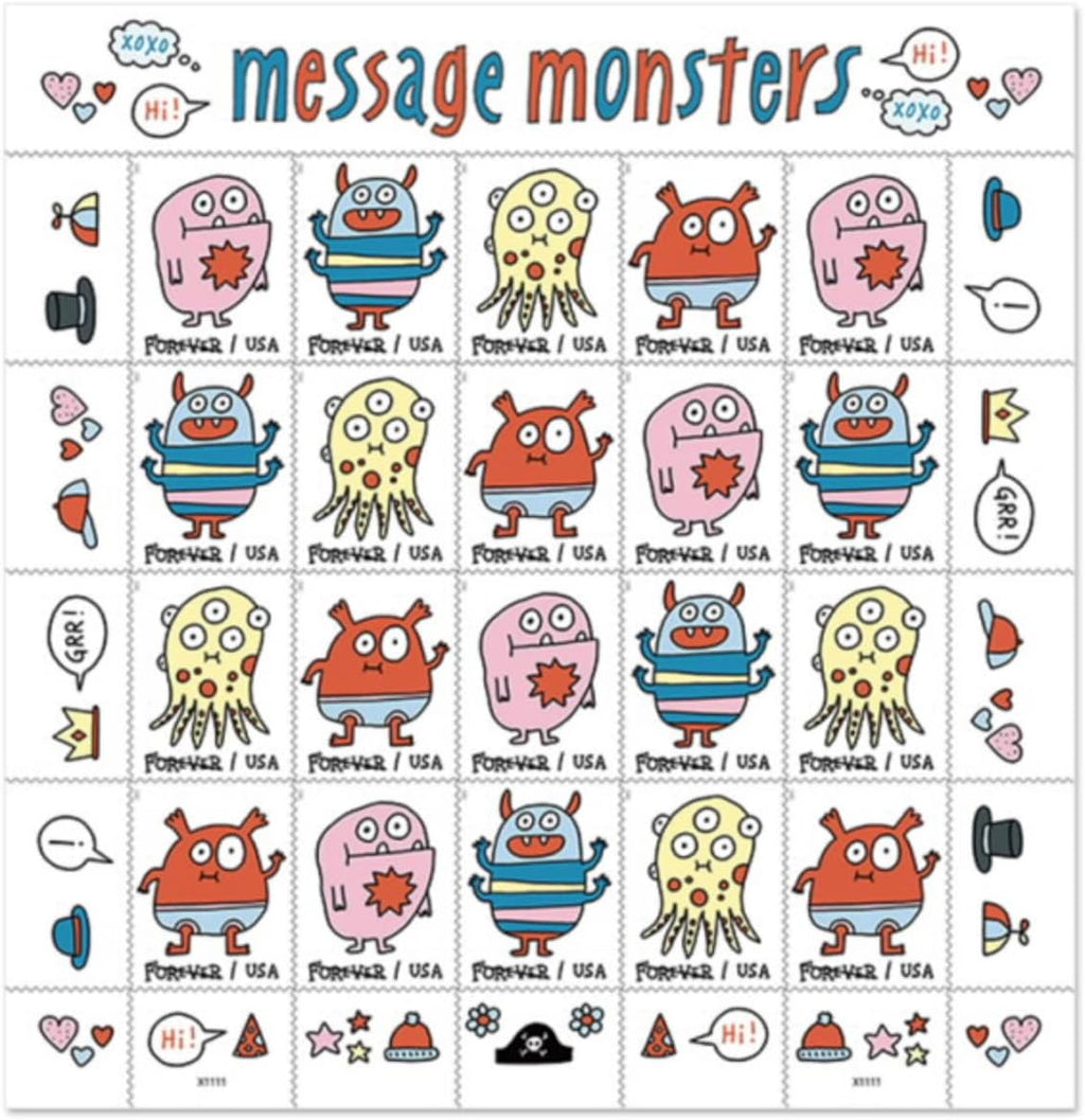 Message Monsters Forever stamp sheet