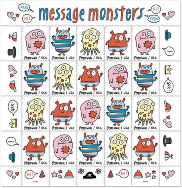 Message Monsters Forever stamp sheet