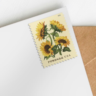 Sunflowers Forever stamp on an envelope