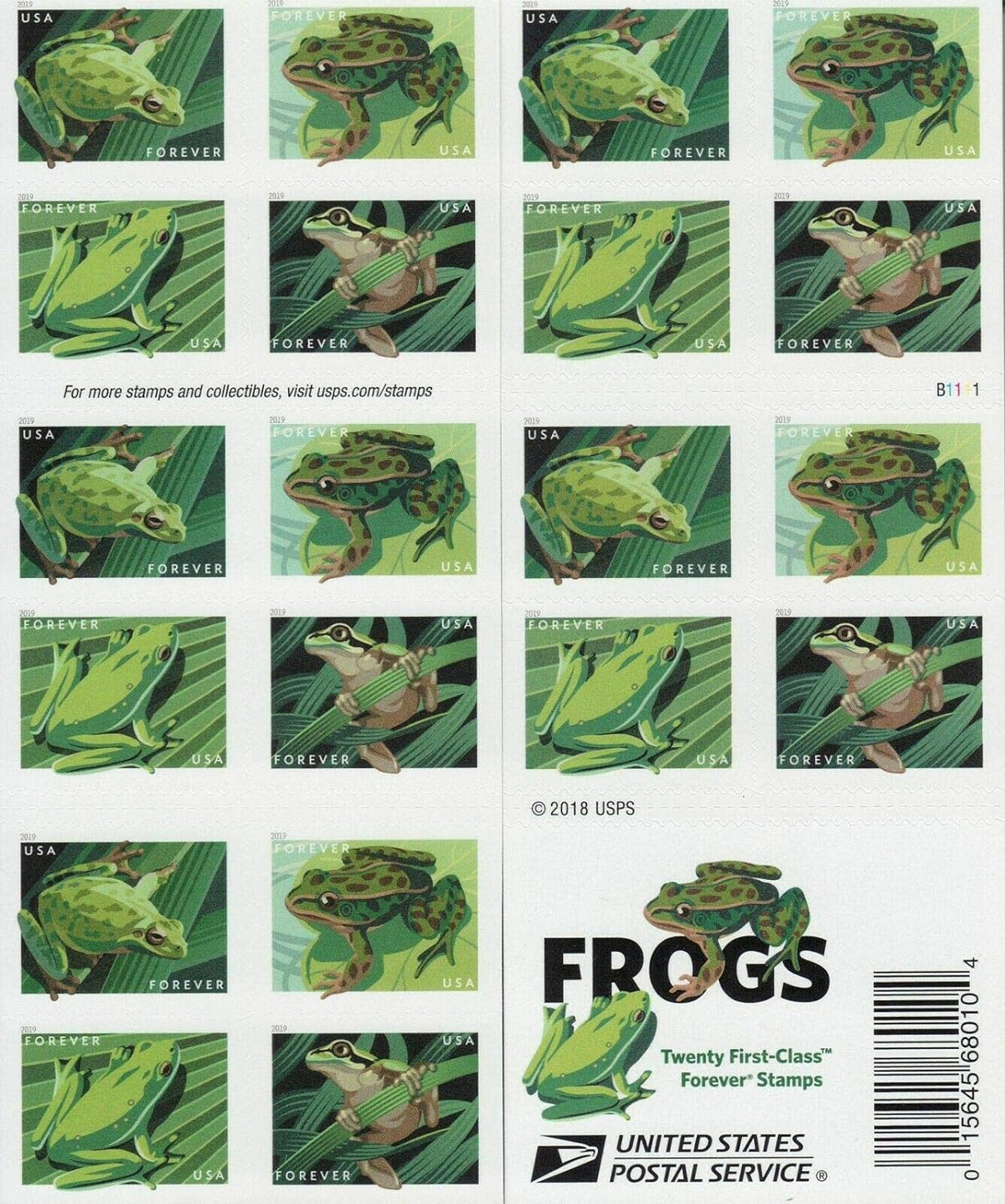 Frogs Forever stamp booklet pane