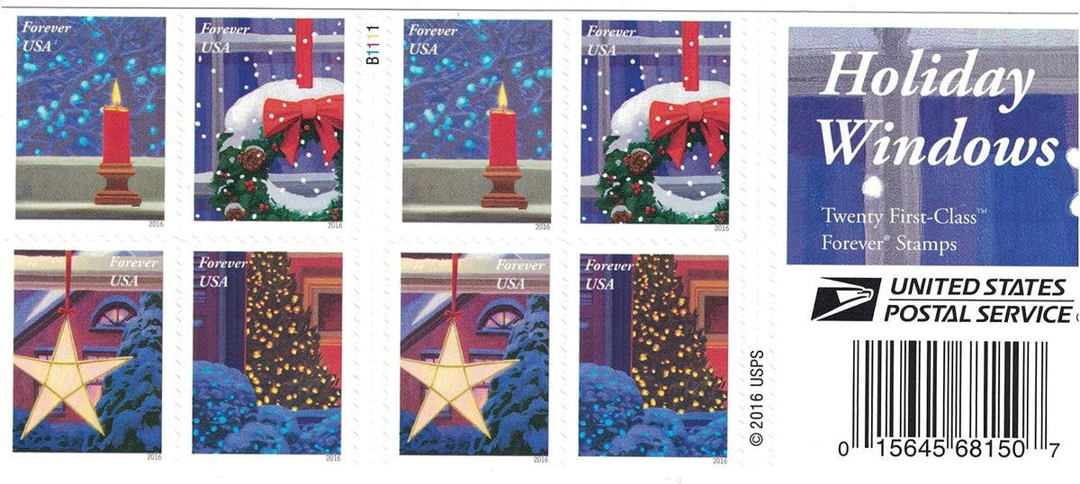 Holiday Windows Forever stamp booklet Main image
