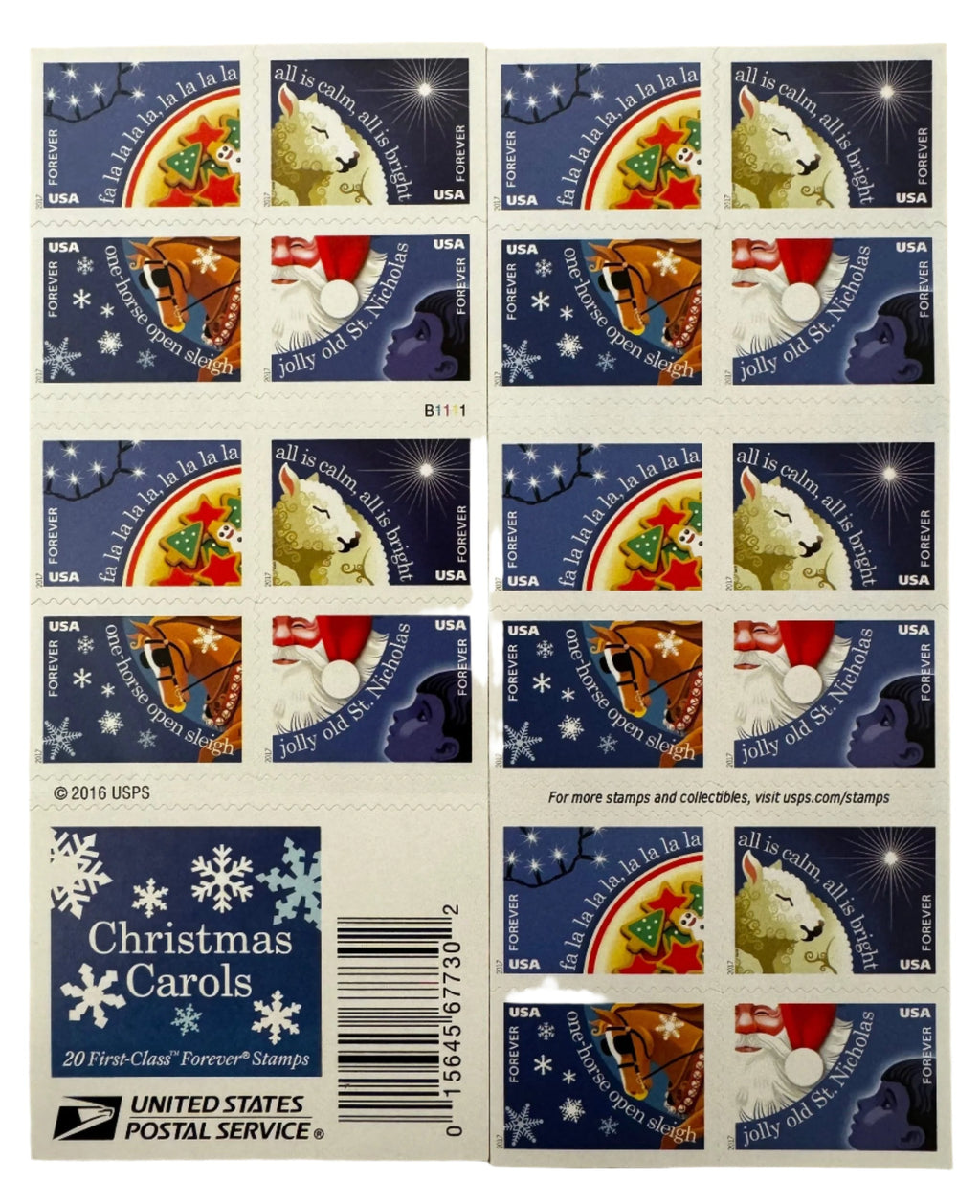 Christmas Carols stamp booklet front and back