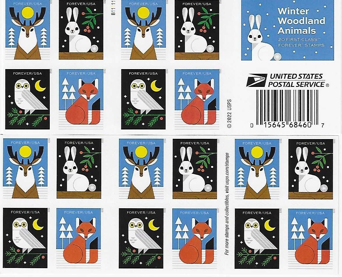 Winter Woodland Animals Forever stamp booklet Main image