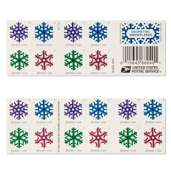 Geometric Snowflakes Forever stamp booklet