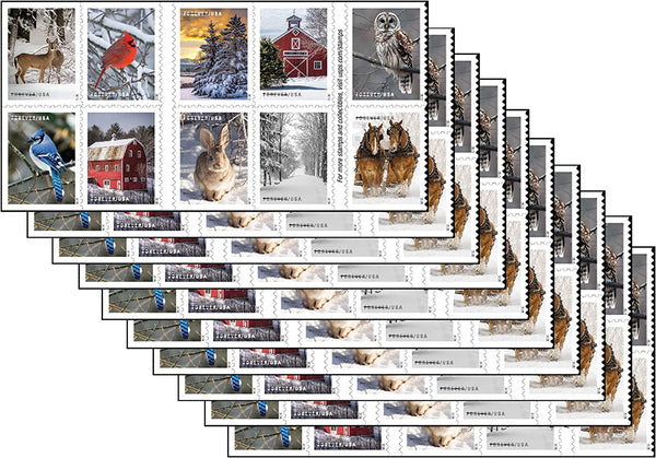Stacked Winter Scenes Forever stamp booklets