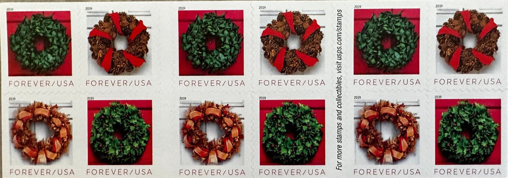 Holiday Wreaths Forever stamp strips
