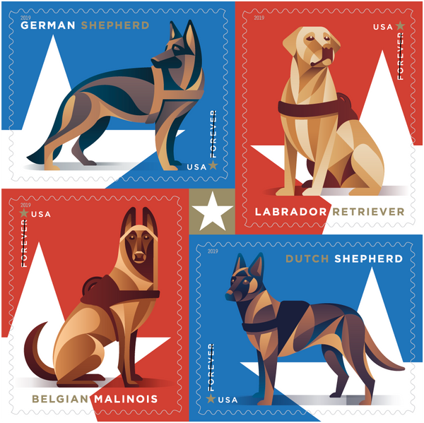 Military Working Dogs Forever stamp designs