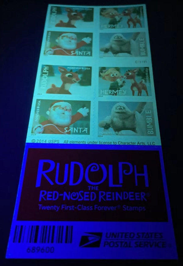 Rudolph stamp booklet under ultraviolet authentication light