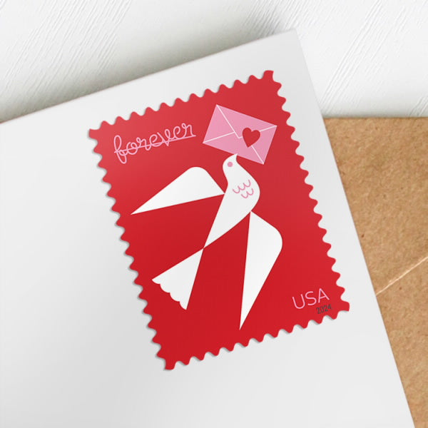 2024 Love origami bird Forever stamp on an envelope