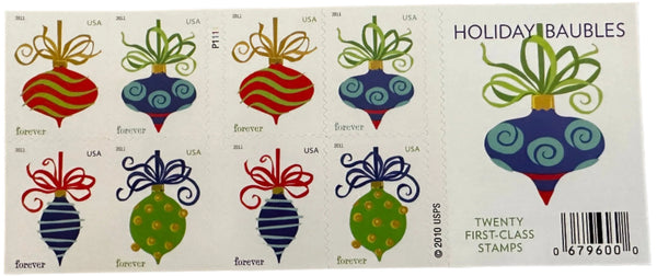 Holiday Baubles stamp booklet front and back