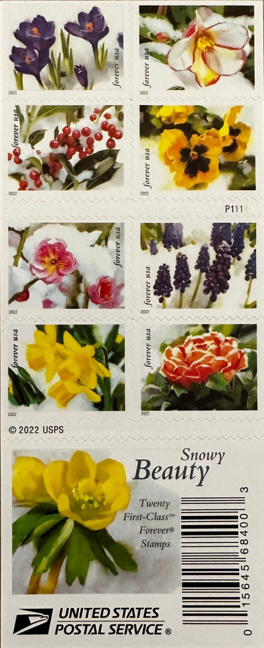 Snowy Beauty flower Forever stamp strip