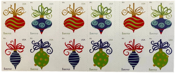 Holiday Baubles Forever stamp booklet pane