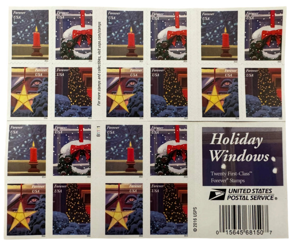 Holiday Windows stamp booklet front and back