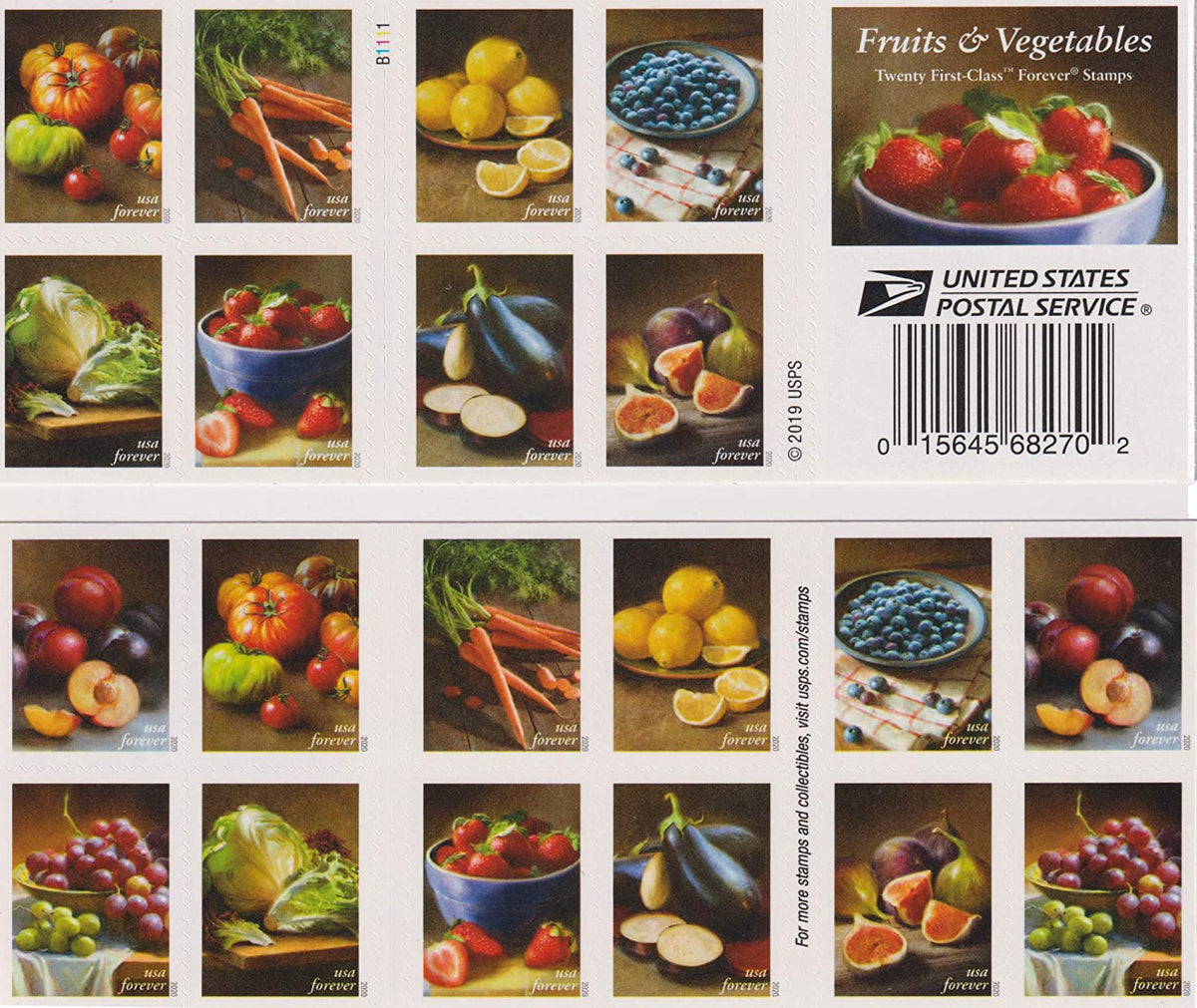 Fruits and Vegetables Forever stamp sheet Main image