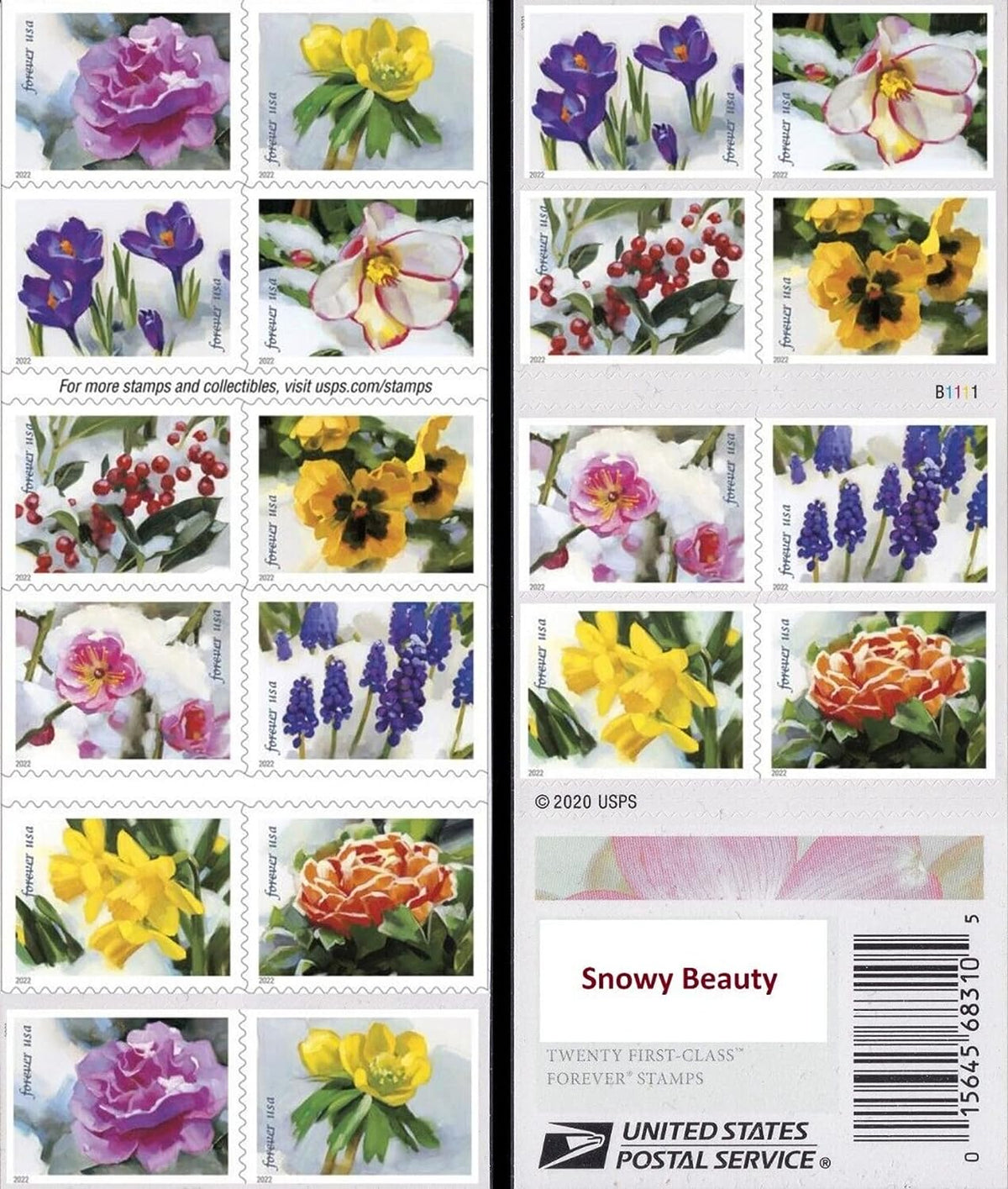 Snowy Beauty flower Forever stamp sheet Main image