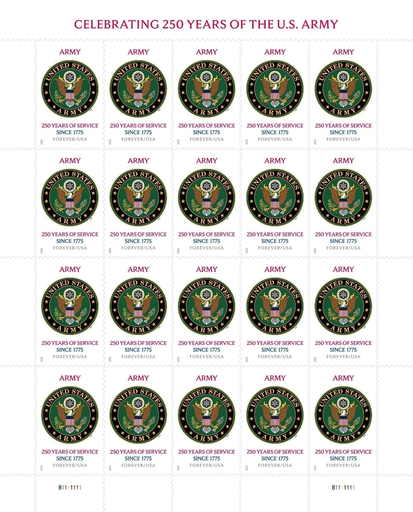 U.S. Army 250th First-Class Mail Forever Postage Stamps
