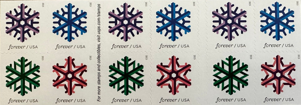 Geometric Snowflakes Forever stamp booklet pane