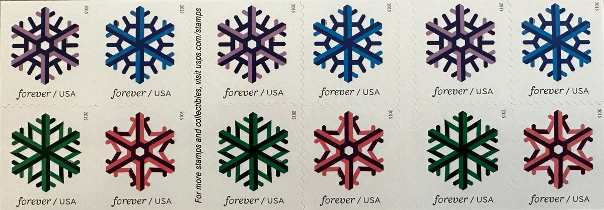 Geometric Snowflakes Forever stamp booklet pane