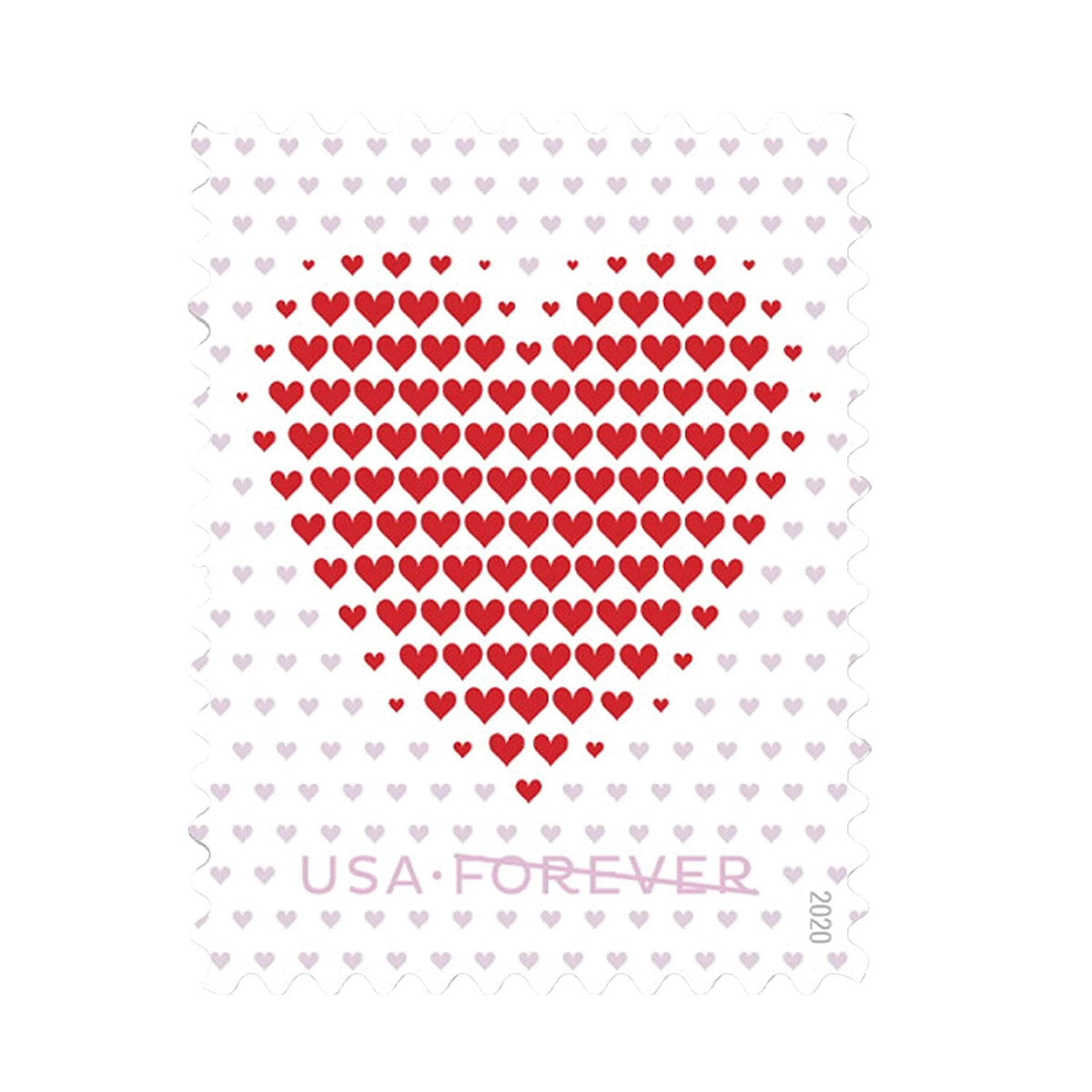 Made of Hearts Forever stamp sheet with large red heart Main image