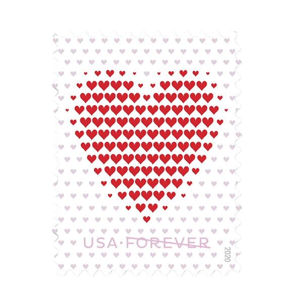 Made of Hearts Forever stamp sheet with large red heart