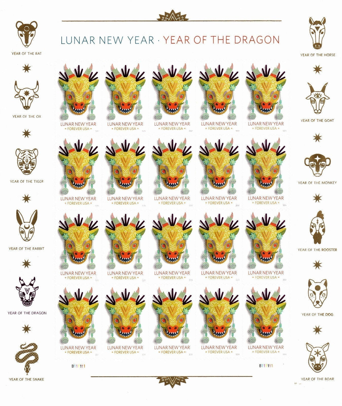 Year of the Dragon Lunar New Year Forever stamp sheet Main image