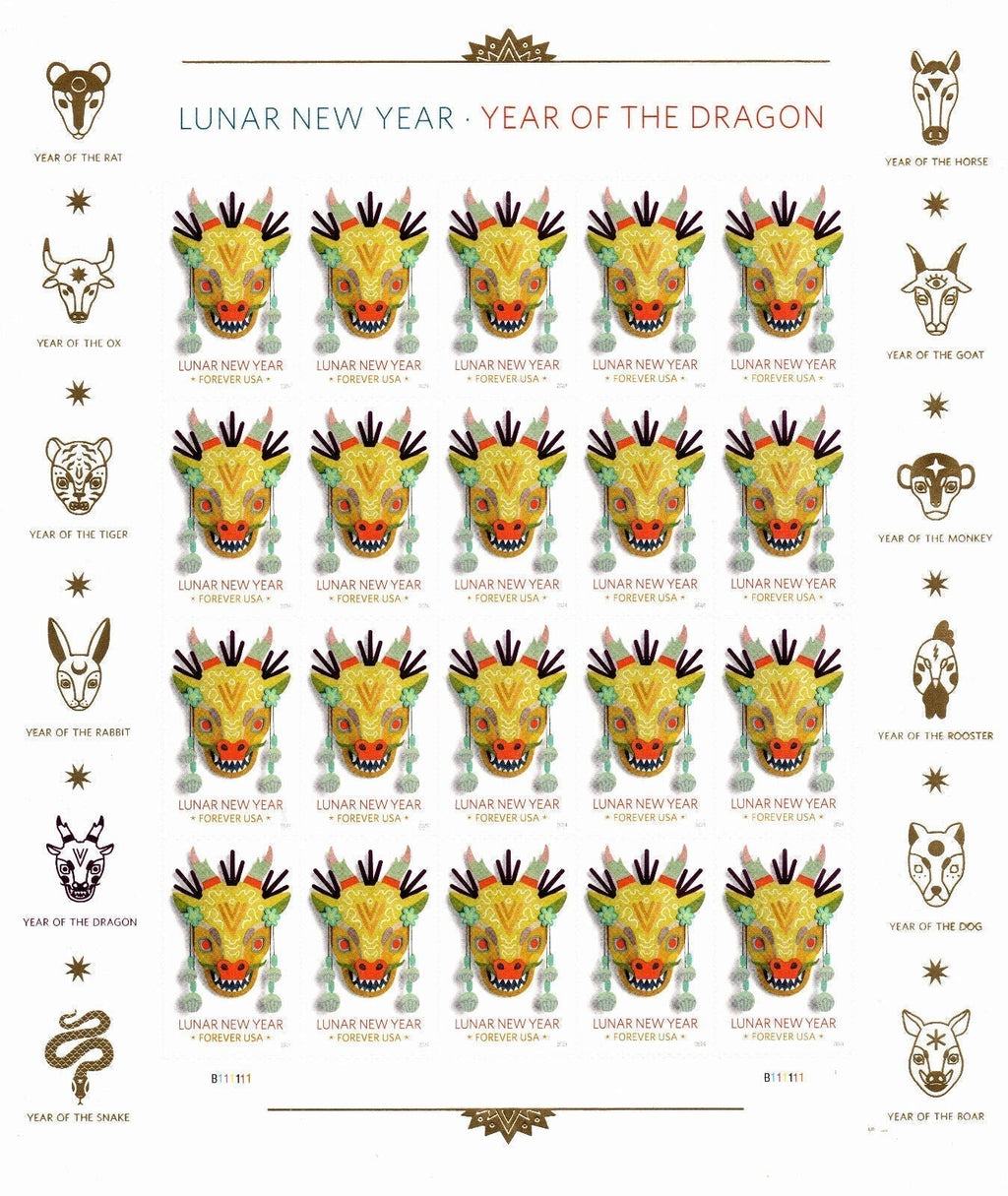 Year of the Dragon Lunar New Year Forever stamp sheet