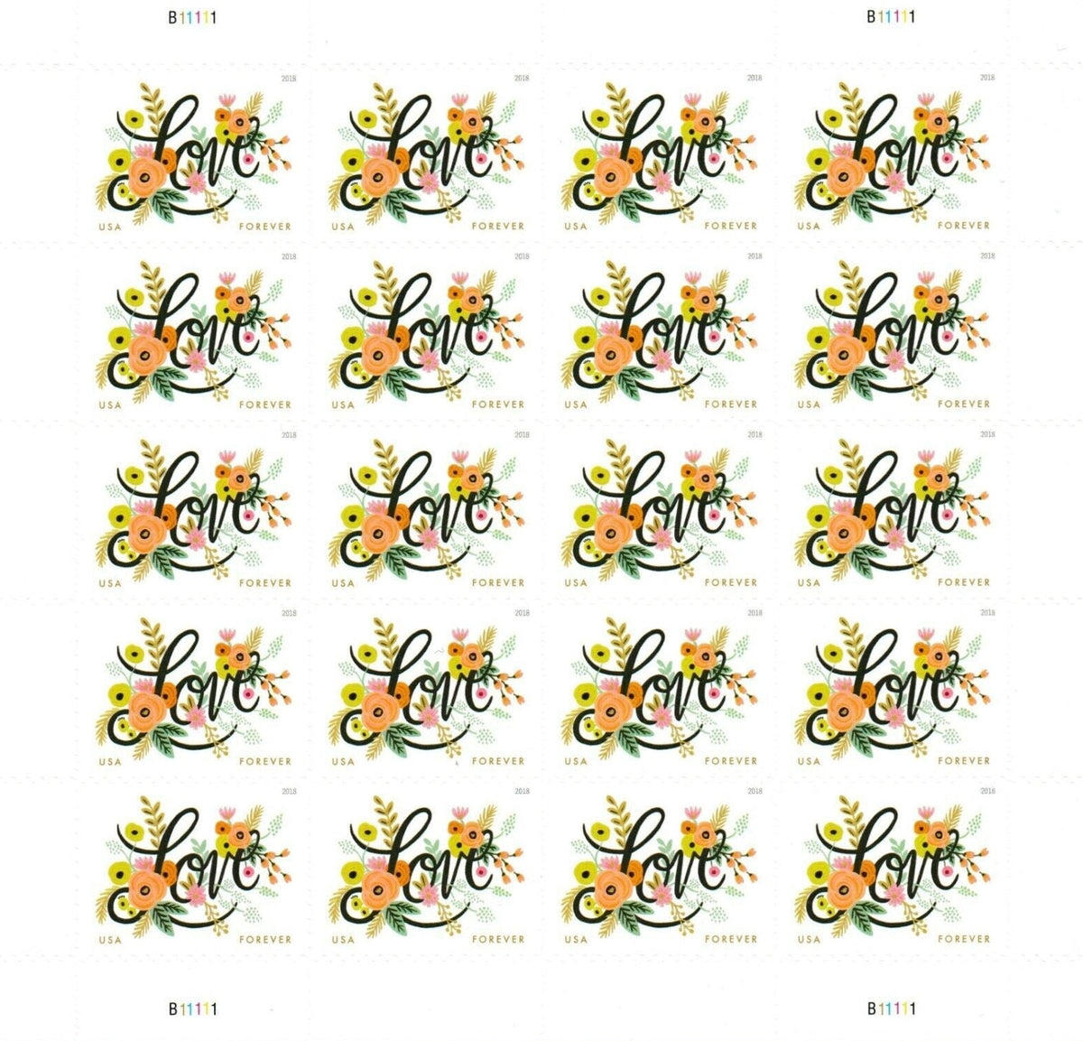 Love Flourishes Forever stamp sheet