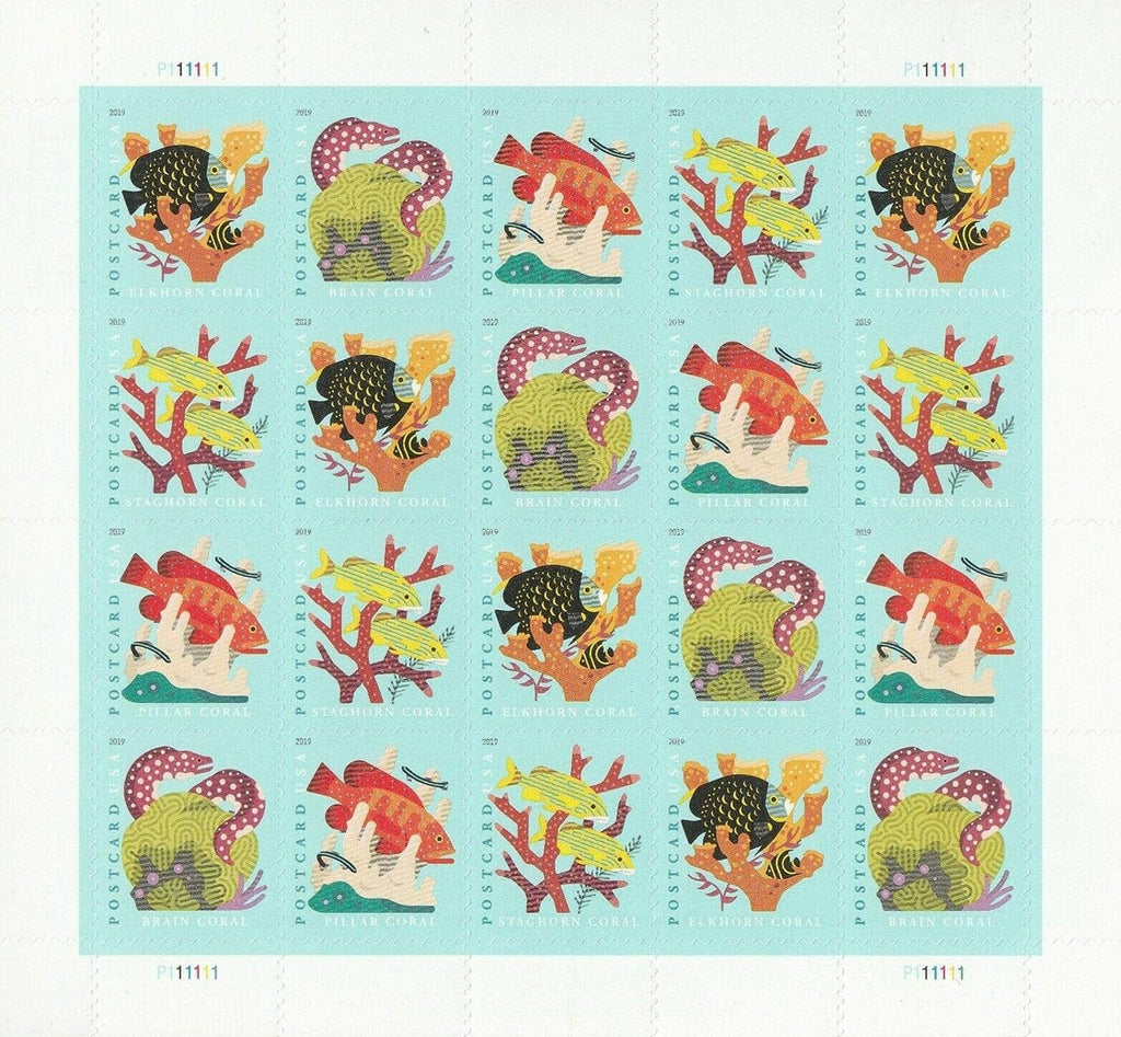 Coral Reefs postcard stamp pane