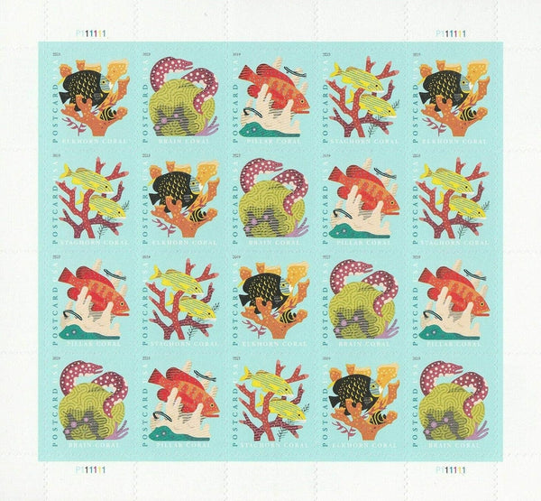 Coral Reefs postcard stamp pane