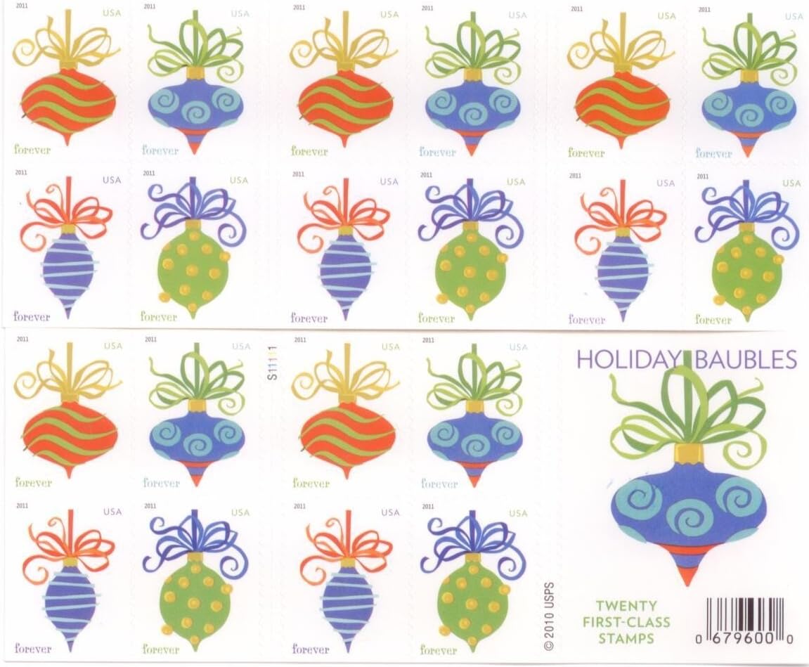 Holiday Baubles Forever stamp booklet