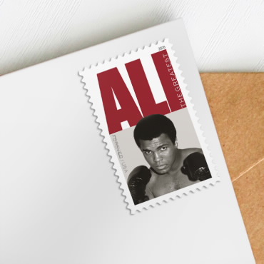 Muhammad Ali Forever stamp on an envelope