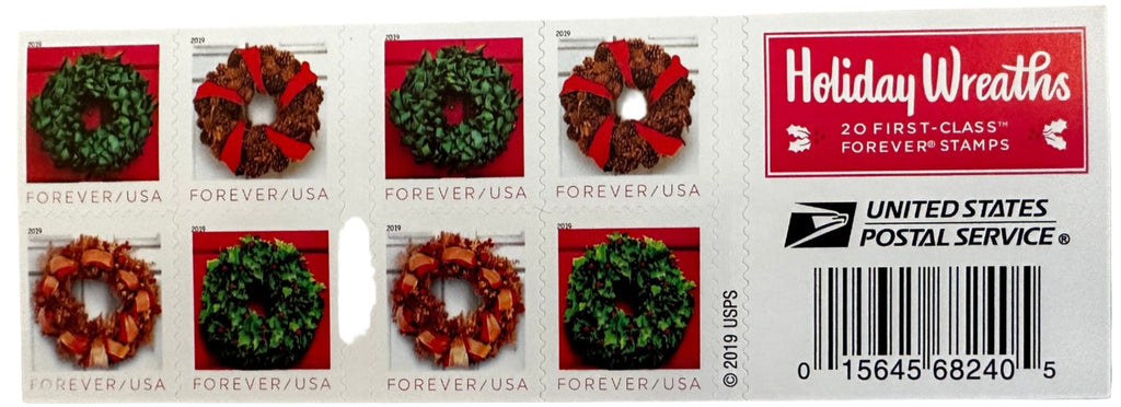 Holiday Wreaths stamp booklet front and back