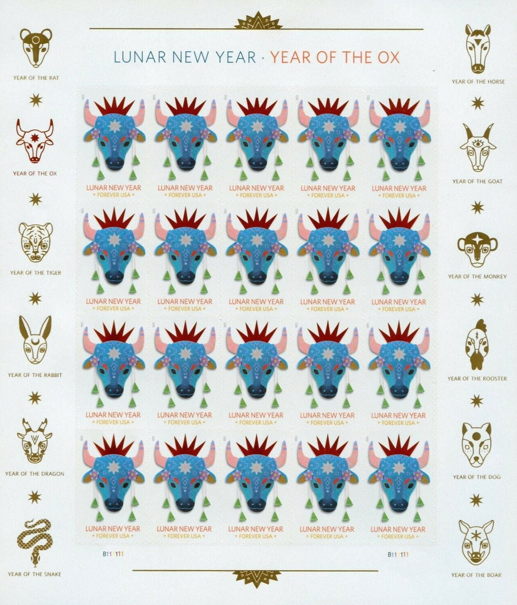 2021 Year of the Ox Forever stamp pane of 20