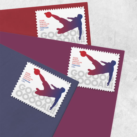 Three North American Soccer stamps shown on envelopes