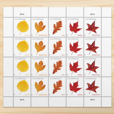 Vibrant Leaves postcard stamp sheet Main image